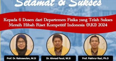 6 Orang Dosen dari Departemen Fisika yang Telah Sukses Meraih Hibah Riset Kompetitif Indonesia (RKI) Tahun 2024