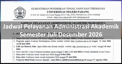 Jadwal Pelayanan Administrasi Akademik Semester Juli Desember 2026