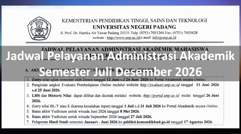 Jadwal Pelayanan Administrasi Akademik Semester Juli Desember 2026
